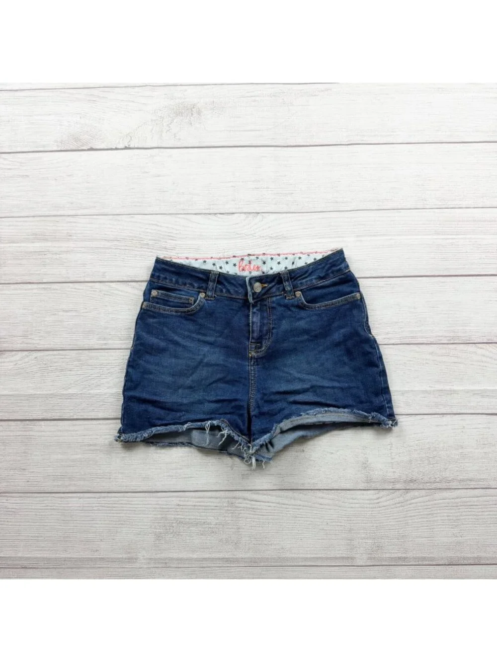 Boden Girls Distressed Denim Shorts Frayed Hem Adjustable Waist Dark Blue 13